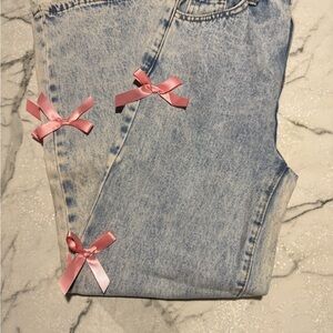 Light Blue Jeans with Bow Pink Accents